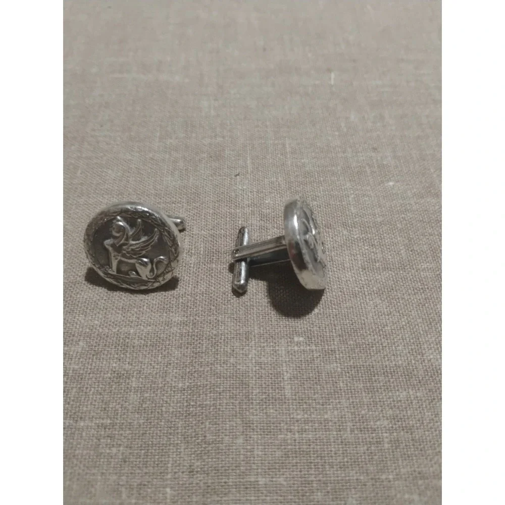 Vintage Hickok USA Griffin Cufflinks Silver Tone Heraldic Swivel Back Men's Pair